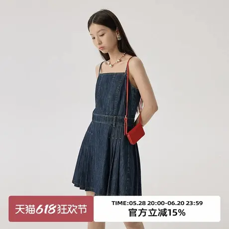 omont蛋挞家 复古吊带牛仔裙夏季新款收腰修身显瘦无袖连衣裙图片