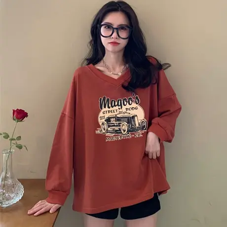 美式复古vintage卫衣女春秋宽松韩版ins慵懒风bf薄款oversize外套图片