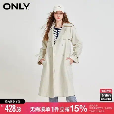 ONLY气质百搭大翻领收腰系带中长款风衣女|123136022图片