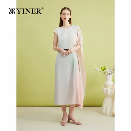 【真丝系列】YINER音儿夏季桑蚕丝法式优雅渐变晕染连衣裙图片