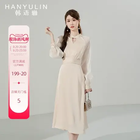 韩语琳法式连衣裙女2023新款春秋气质收腰显瘦高级感秋装长袖裙子图片