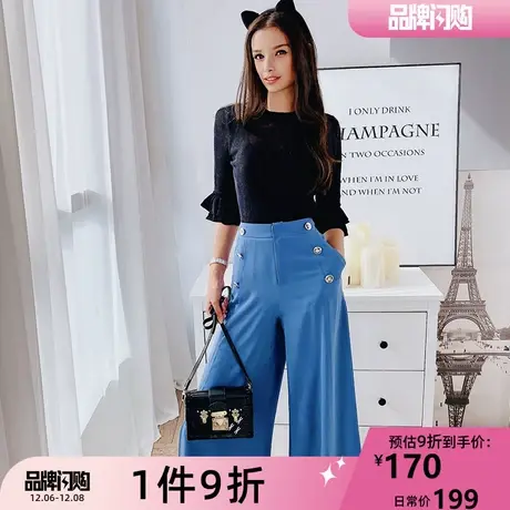 粉红大布娃娃高腰裙裤女秋时尚优雅显瘦宽松七分阔腿裤图片
