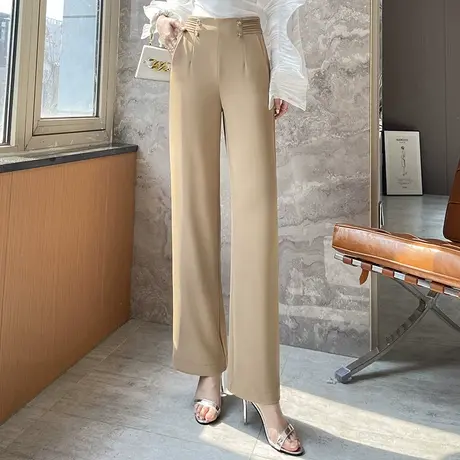 棕咖色阔腿裤女2022春夏新款高腰显瘦西装裤休闲裤气质垂感直筒裤图片
