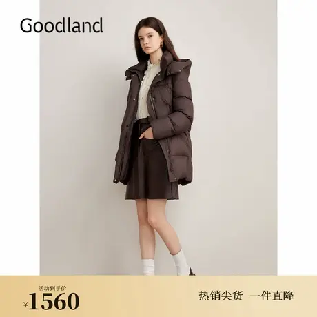 【美拉德】Goodland美地2024冬季新款连帽保暖白鸭绒羽绒服图片