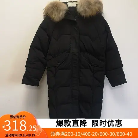 艾格2022冬季新款连帽灰鸭绒貉子毛领中长款加厚保暖羽绒服Y661图片