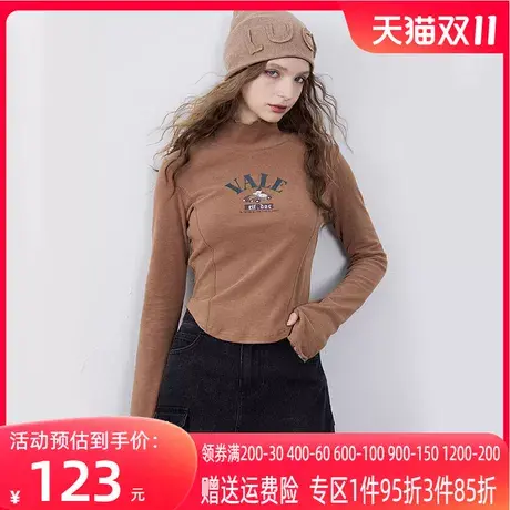 妖精的口袋长袖正肩打底衫t恤女2023冬新款修身显瘦印花高领上衣图片
