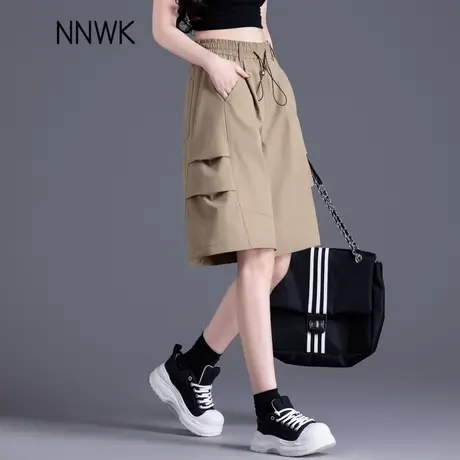 美式速干工装短裤女薄款2025新款宽松运动五分裤休闲a字阔腿中裤图片