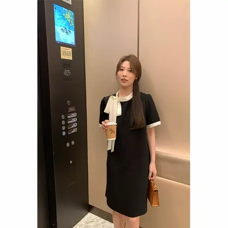 爵莱菲2025夏季新款法式气质胖mm显瘦小香风蝴蝶结连衣裙女大码图片