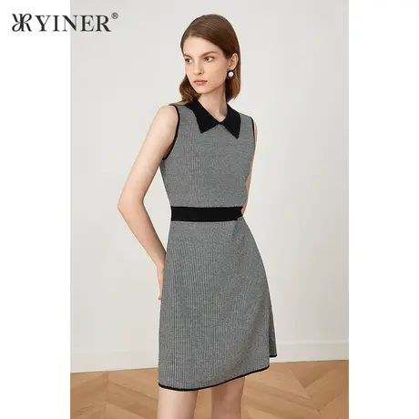 YINER音儿女装2021秋季新款气质无袖收腰连衣裙图片