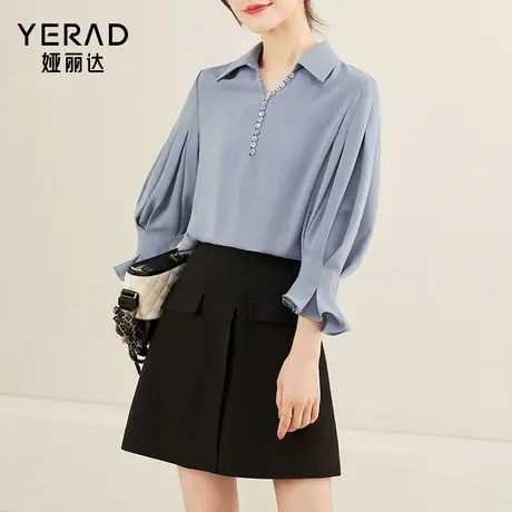 娅丽达喇叭袖白色衬衫女2025春装新款法式设计感通勤上衣雪纺衬衣图片