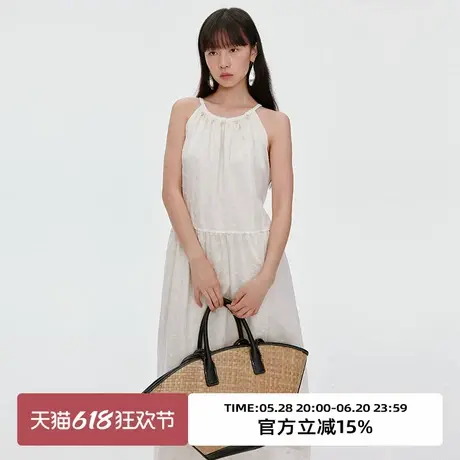 omont蛋挞家气质挂脖镂空绣花度假风连衣裙2025夏宽松显瘦中长裙图片
