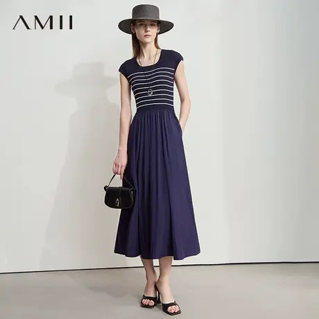 AMII【法式度假】法式休闲条纹撞色度假风连衣裙长款连衣裙图片