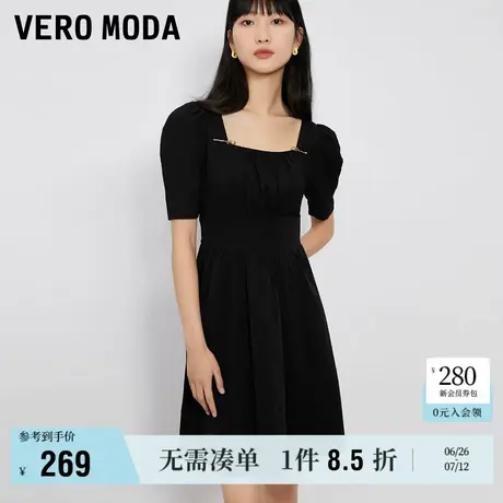 Vero Moda奥莱连衣裙夏季新款泡泡袖方领肌理感娃娃裙甜美收腰女图片