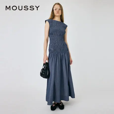 【呼呼专享】MOUSSY 优雅气质重工不规则褶皱连衣裙010HA233-3831图片