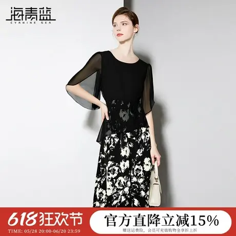 海青蓝 女装裙子2025年新款夏季高级印花时尚气质中长款连衣裙女图片