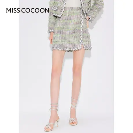 MISSCOCOON【莫奈花园】24春新款浪漫小香风肌理感高腰开叉半身裙图片
