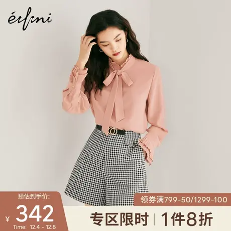 伊芙丽雪纺百搭衬衫女2021年冬季新款系带衬衣设计感小众小上衣图片