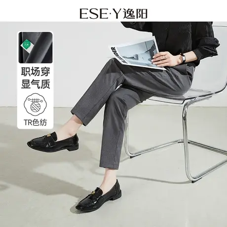 逸阳九分时尚灰色西装裤女士2025秋新款宽松烟管显瘦大码版西裤子图片