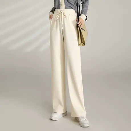 白色休闲阔腿裤女2023春季新款垂感拖地裤显瘦高腰宽松直筒休闲裤图片