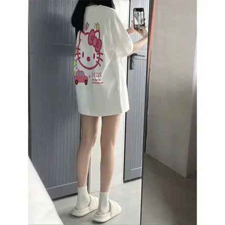 宽松bf慵懒风创意卡通正肩半袖上衣ins夏季时尚潮流纯棉短袖T恤女图片