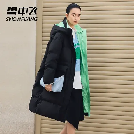 雪中飞2022新款秋冬女士长款撞色连帽休闲百搭时尚羽绒服外套潮图片