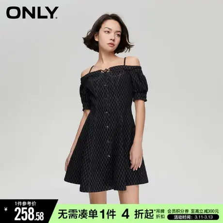 ONLY秋季气质收腰A字黑色牛仔短裙连衣裙女|123242072图片