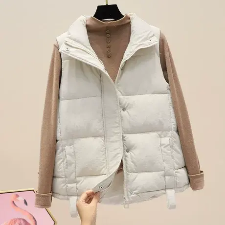 羽绒棉马甲女短款2023秋冬韩版BF坎肩宽松加厚保暖面包服马夹外套图片