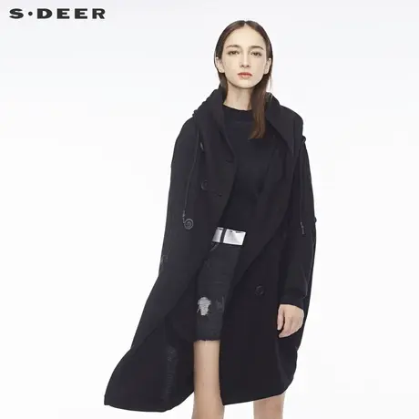 sdeer圣迪奥女抽绳设计个性裁剪茧型双排扣外套S18381834图片