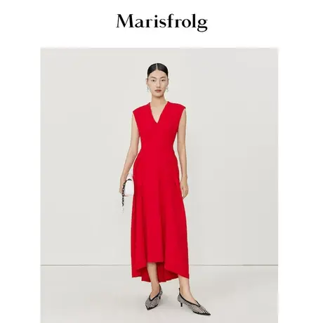 【三醋纤】玛丝菲尔春季新款红色无袖花苞收腰礼服连衣裙子图片
