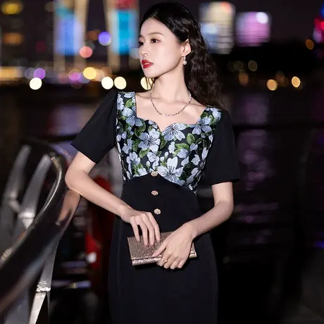 女晚礼服平时可穿轻奢高级感宴会气质时尚黑色参加婚礼连衣裙优雅图片