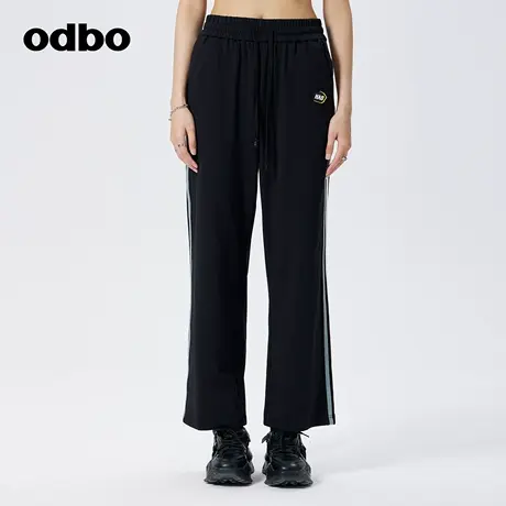 odbo/欧迪比欧时尚侧条纹拼接针织休闲裤女春季新款束腰运动裤子图片