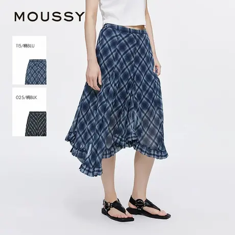 MOUSSY 2025夏季新品波嘻风格纹不规则荷叶边半身裙028ISA31-0001图片