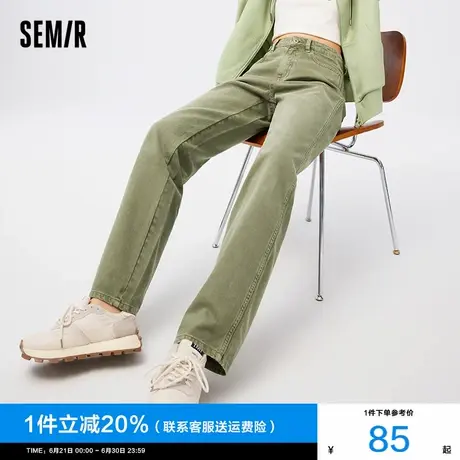 森马牛仔裤女显瘦拖地裤莱赛尔女裤2024秋季新款直筒灰绿色裤子潮图片