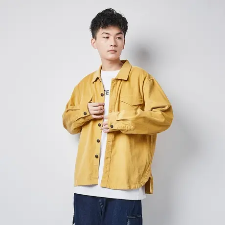 唐狮冬季灯芯绒工装衬衫男长袖加厚保暖宽松日系韩版衬衣外套商品大图
