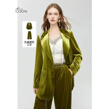 MISSCOCOON静奢风重工丝绒外套2023秋季新款宽松绣花拼接西装冬装图片