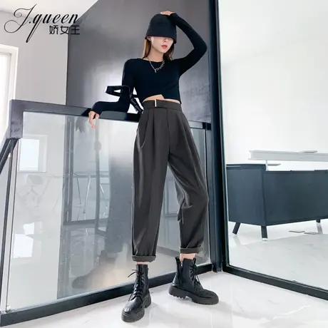 高腰哈伦裤女加绒裤子秋季新款百搭宽松显瘦烟管西装裤小脚萝卜裤图片