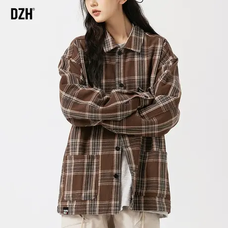 情侣装长袖格子衬衫男春秋款美式复古辣妹风衬衣2023新款韩版外套图片