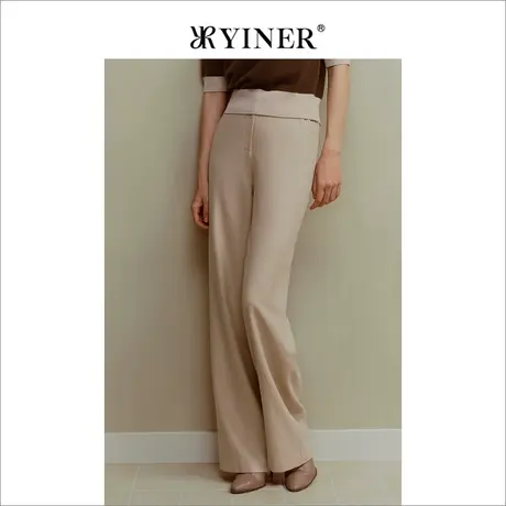 YINER音儿女装冬季通勤日常直筒长裤含绵羊毛休闲裤图片