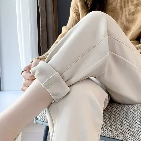 九分束脚直筒运动裤女冬季加绒高腰显瘦宽松休闲小个子卫裤哈伦裤图片
