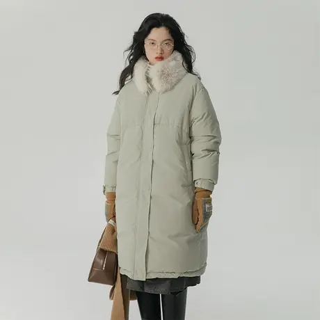 omont蛋挞家 可拆卸毛领羽绒服女冬季新款中长款加厚面包服外套图片