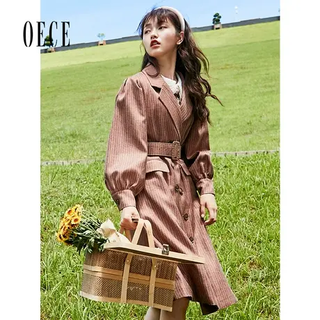 Oece法式复古大衣春秋新款高级感女士风衣中长款外套图片