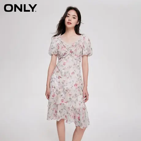 ONLY2023秋季新款法式浪漫收腰中长裙雪纺碎花连衣裙女图片