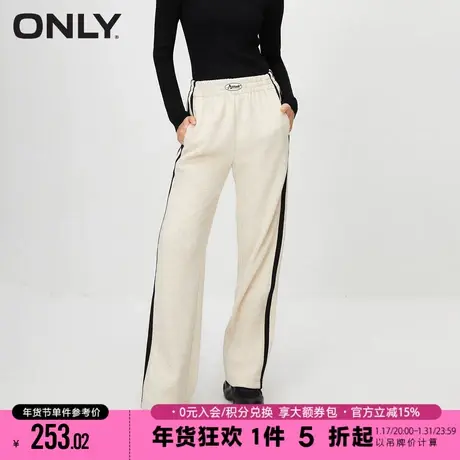 ONLY2023冬季新款休闲百搭松紧腰条纹胶印显瘦休闲裤女|123414007图片