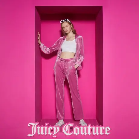 Juicy Couture橘滋2023新款梦幻绚紫银钻丝绒女休闲裤图片