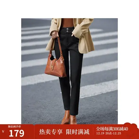 复古风大弹力牛仔裤2023秋女装新款高腰收腹显瘦小直筒长裤图片