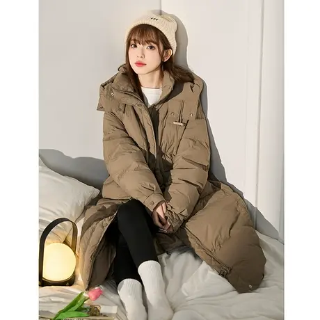 唐狮冬装新款羽绒服女长款连帽高级感超好看宽松保暖加厚外套1.25图片