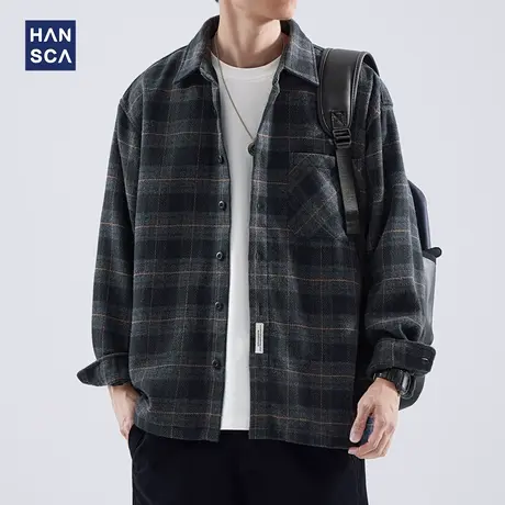 hansca格子衬衫男长袖重磅春季新款高级感痞帅青少年休闲衬衣外套图片