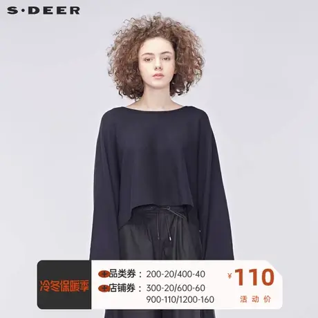 sdeer圣迪奥休闲极简圆领飘带前短后长摆蝙蝠袖针织衫S19183534图片