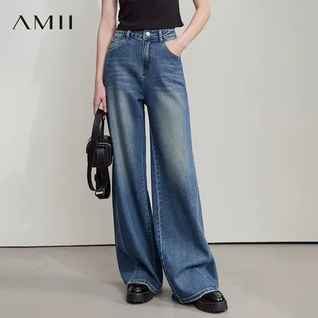 AMII【复古丹宁】2025秋季复古怀旧港风宽松直筒阔腿长裤牛仔裤女图片