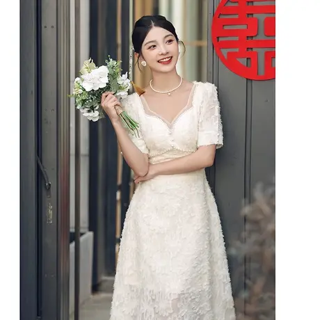 领证登记小礼服订婚连衣裙平时可穿女夏季成人礼法式洋装浅香槟色图片